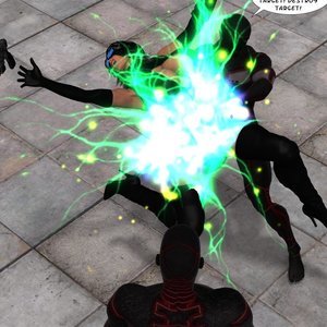 Shadow Huntress vs Elektrobots (Captured-Heroines Comics) image 006
